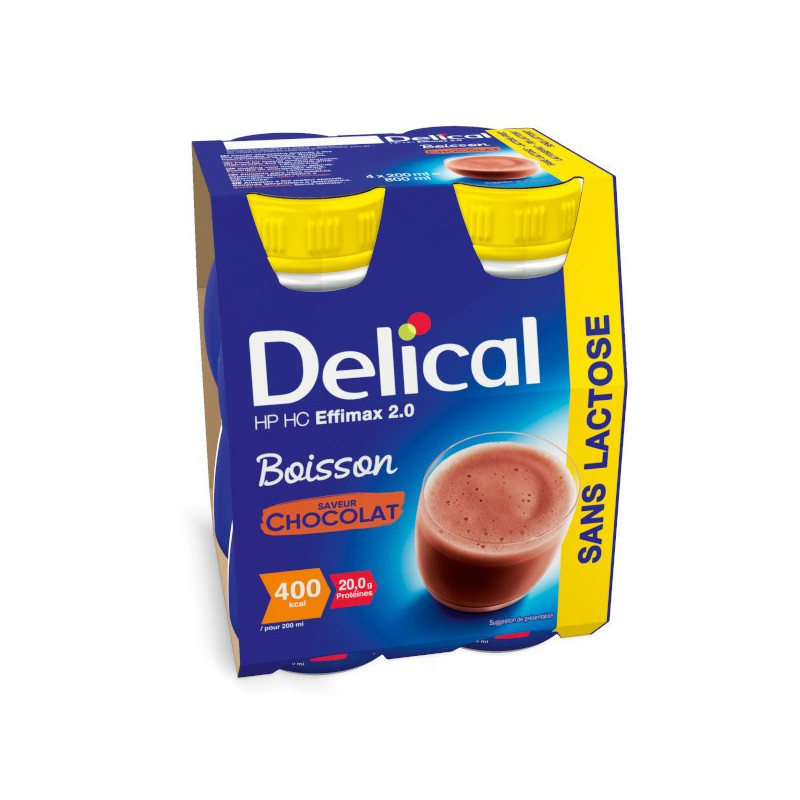Delical Boisson HP HC Effimax 2.0 sans Lactose Chocolat 4 x 200ml